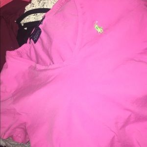 Pink Ralph Lauren Polo V-Neck Tee